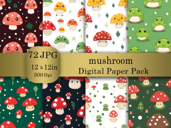 Cartoon Mushroom Digital Paper Big Pack