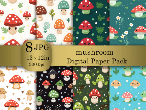 Cartoon Mushroom Digital Paper Pack: Elevating Your Creative Projects with Seamless Design