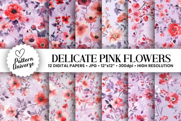 Delicate Pink Flowers Digital Papers: The Ultimate Resource for Modern Crafting