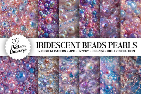 Iridescent Beads Pearls Digital Papers