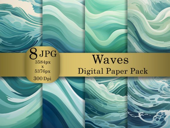 Japanese Waves Digital Paper Pack Jpg for Creators