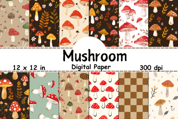 Mushroom Seamless Pattern Digital Paper