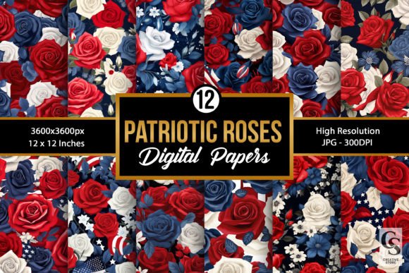 Red Blue Patriotic Roses Digital Papers: The Ultimate Resource for Creative Projects