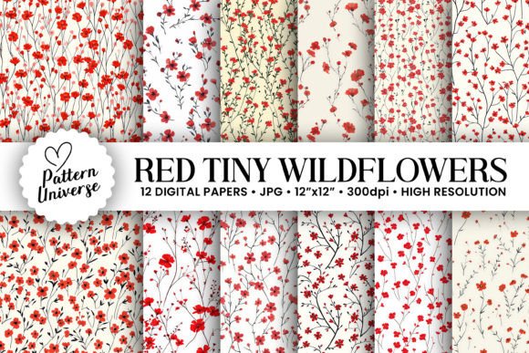 Red Tiny Wildflowers Digital Papers: Elevating Creative Projects with AI-Generated Precision