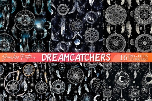 Silver Dreamcatcher Repeated Pattern