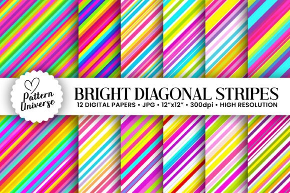 Unleash Your Creativity with 12 Bright Diagonal Stripes Digital Papers: The Ultimate Resource for Modern Crafters
