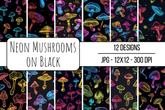 Unleashing Creativity with Neon Mushrooms on Black Seamless Pattern