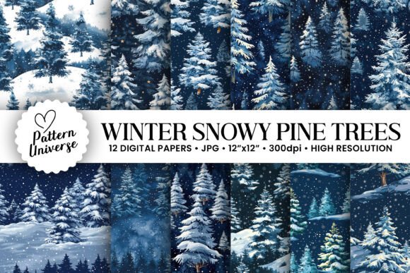 Winter Snowy Pine Trees Digital Papers: A Strategic Asset for Creative Projects